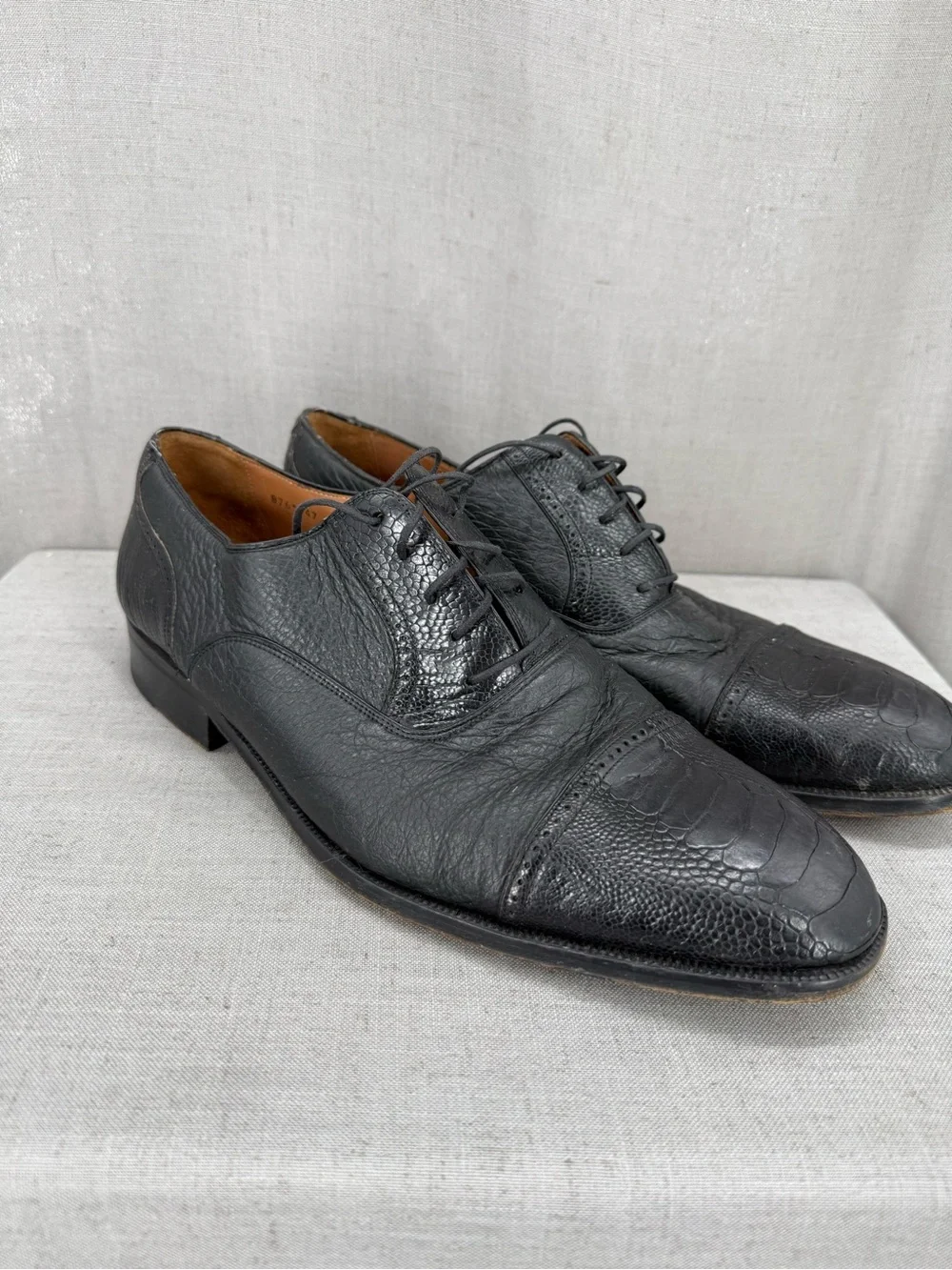 Magnanni Peter Huber Mens Shoes 8761 Genuine Ostrich Peccary Black Lace Up 13